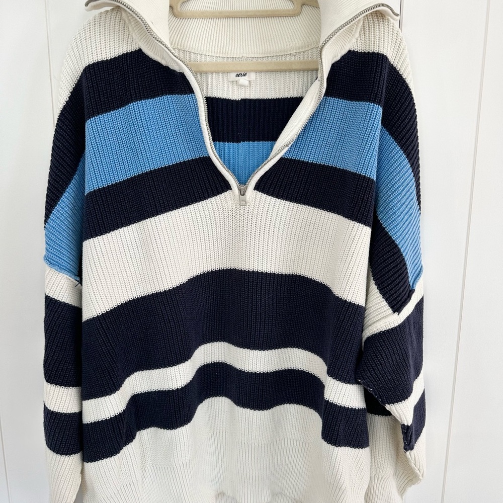 Aerie Striped Turtleneck Sweater Navy, Light Blue and White - Picture 1 of 5
